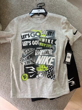 Nike Boys' Tee/ Short Set with Black and Neon Yellow Graphic NWT!!